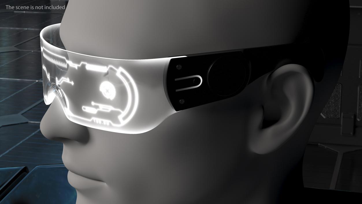 White Cyberpunk LED Glasses 3D