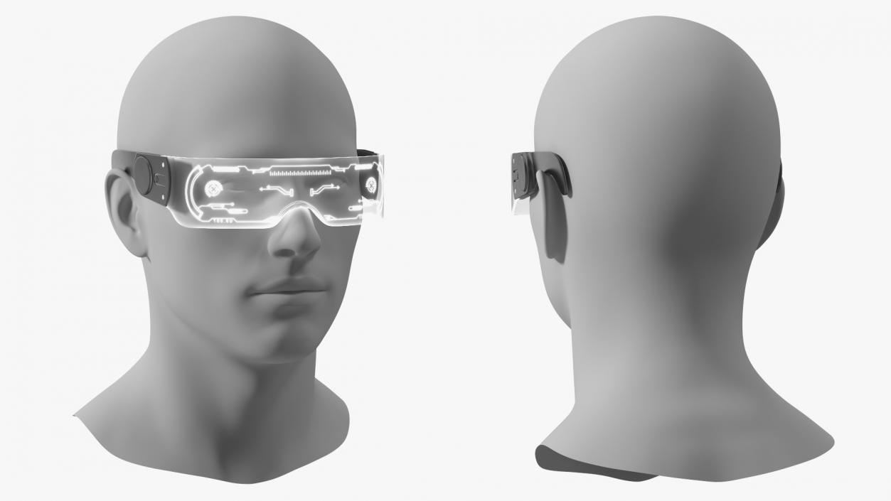 White Cyberpunk LED Glasses 3D