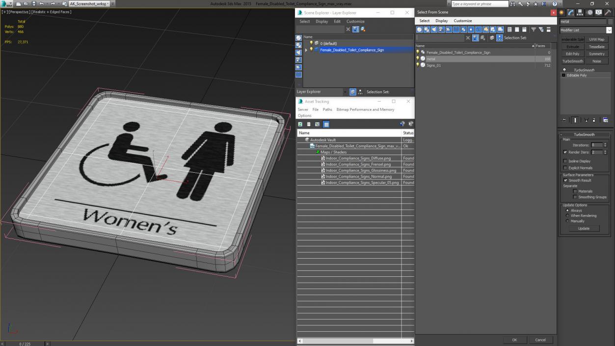 3D Female Disabled Toilet Compliance Sign model