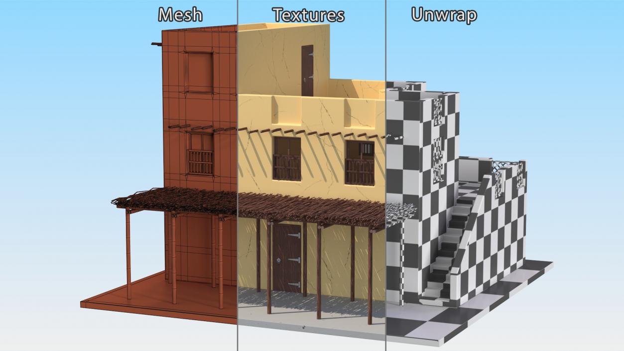 3D model Cartoon Arabian Traditional House with Canopy