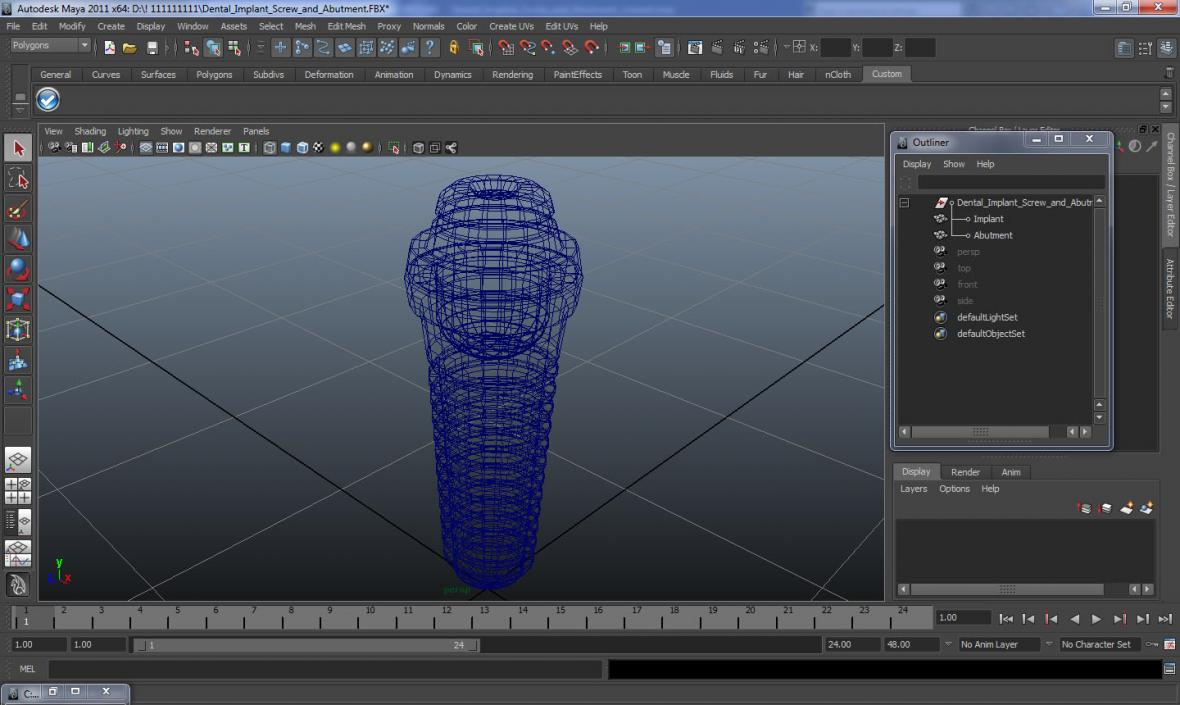 3D Dental Implant Screw and Abutment model