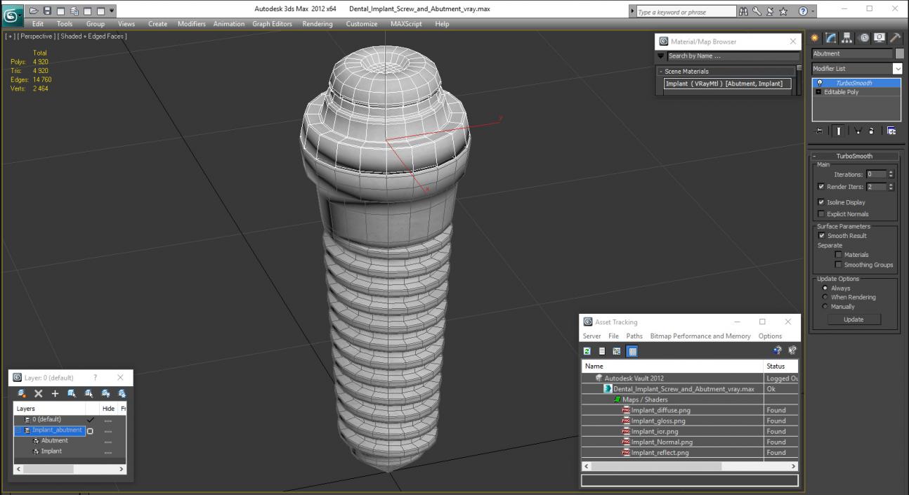 3D Dental Implant Screw and Abutment model