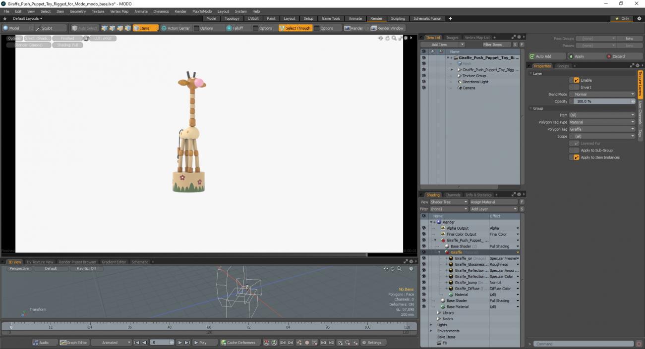 Giraffe Push Puppet Toy Rigged for Modo 3D model