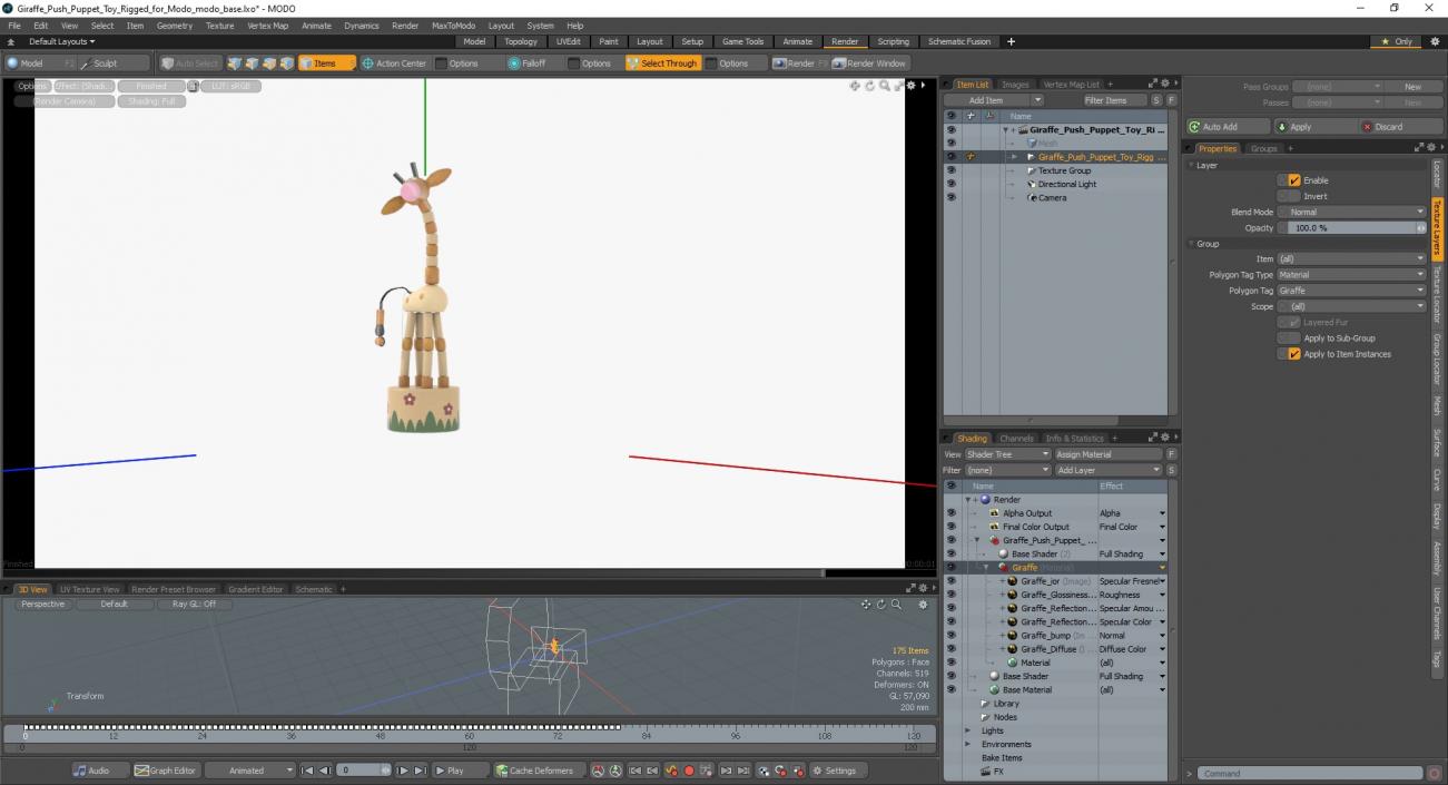 Giraffe Push Puppet Toy Rigged for Modo 3D model