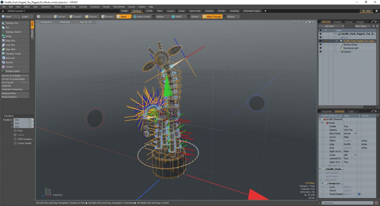 Giraffe Push Puppet Toy Rigged for Modo 3D model