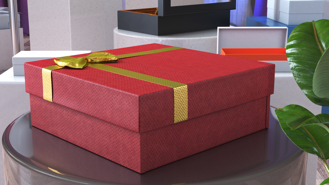 3D model Gift Box with Gold Ribbon