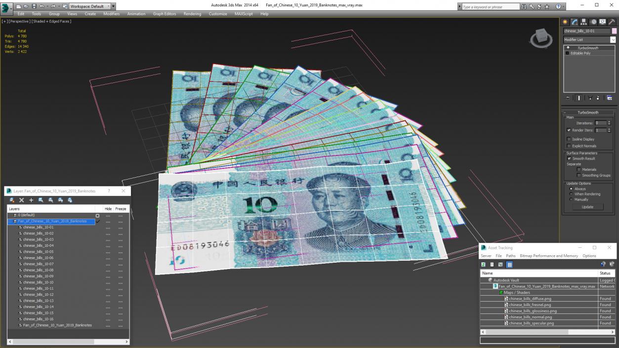 Fan of Chinese 10 Yuan 2019 Banknotes 3D