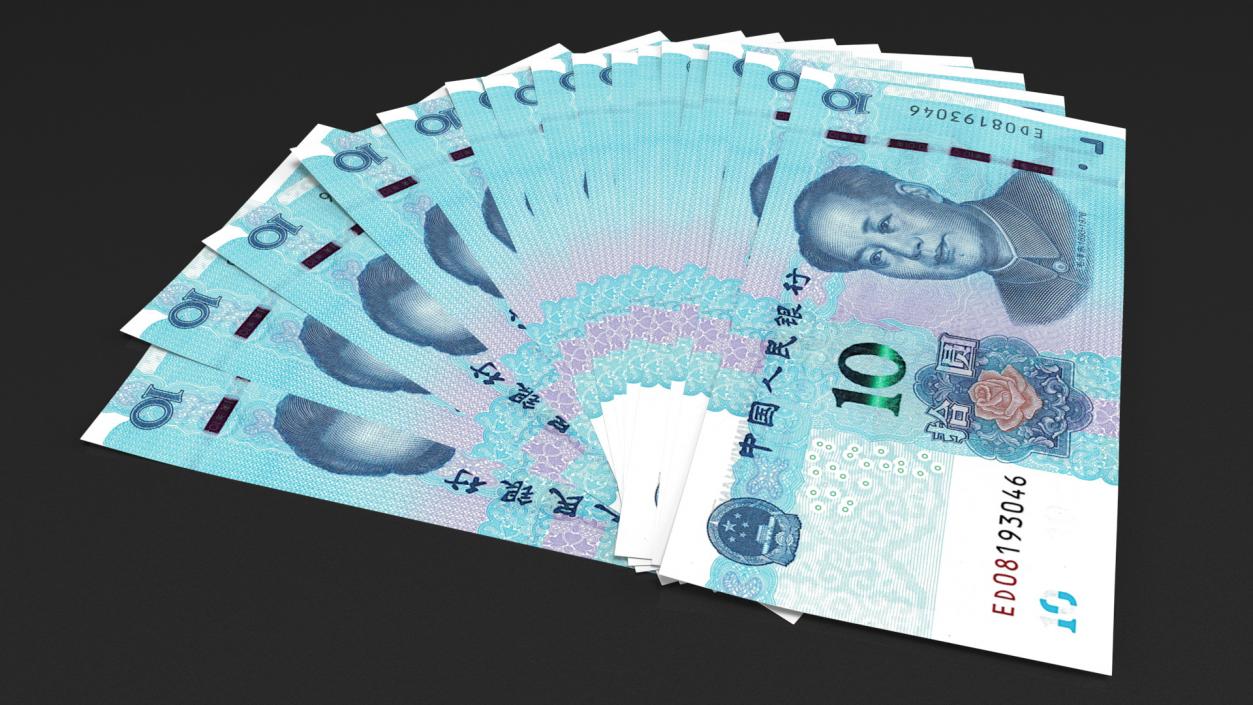 Fan of Chinese 10 Yuan 2019 Banknotes 3D