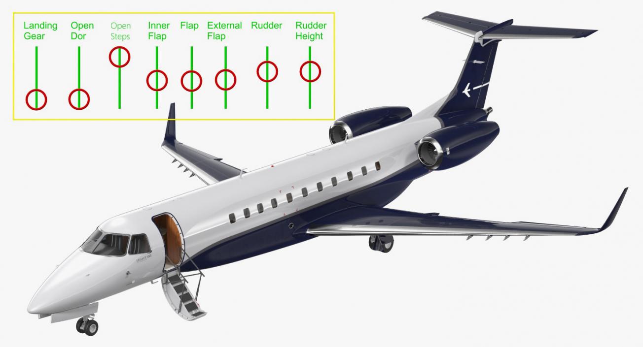 3D Private Jet Embraer Legacy 650E Rigged model