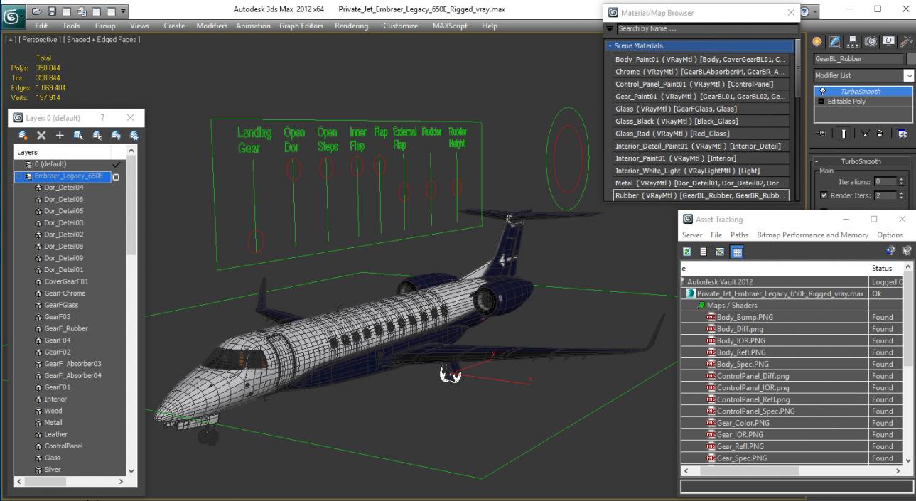 3D Private Jet Embraer Legacy 650E Rigged model