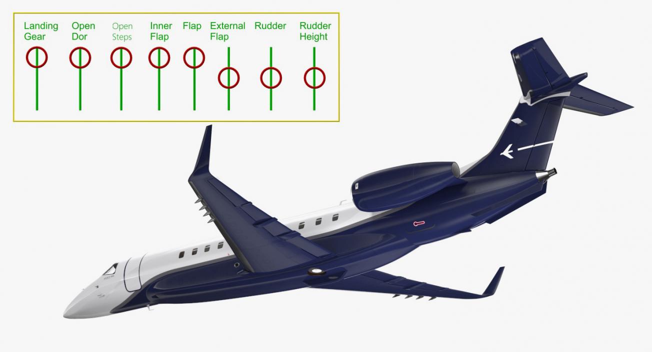 3D Private Jet Embraer Legacy 650E Rigged model