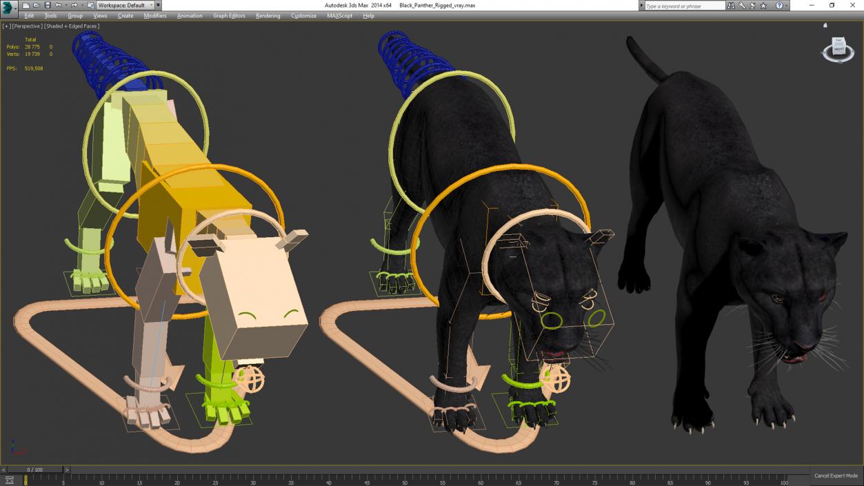 3D Black Panther Rigged for Cinema 4D 2