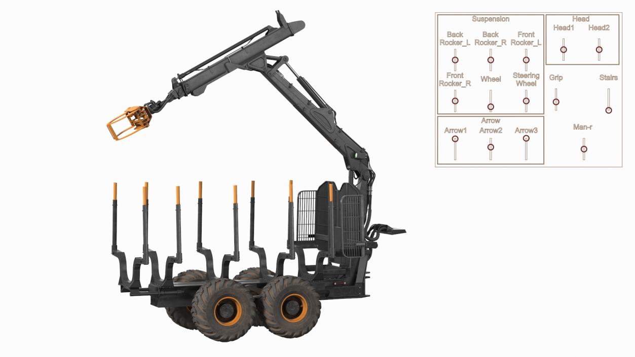 3D model Log Loader Trailer Rigged