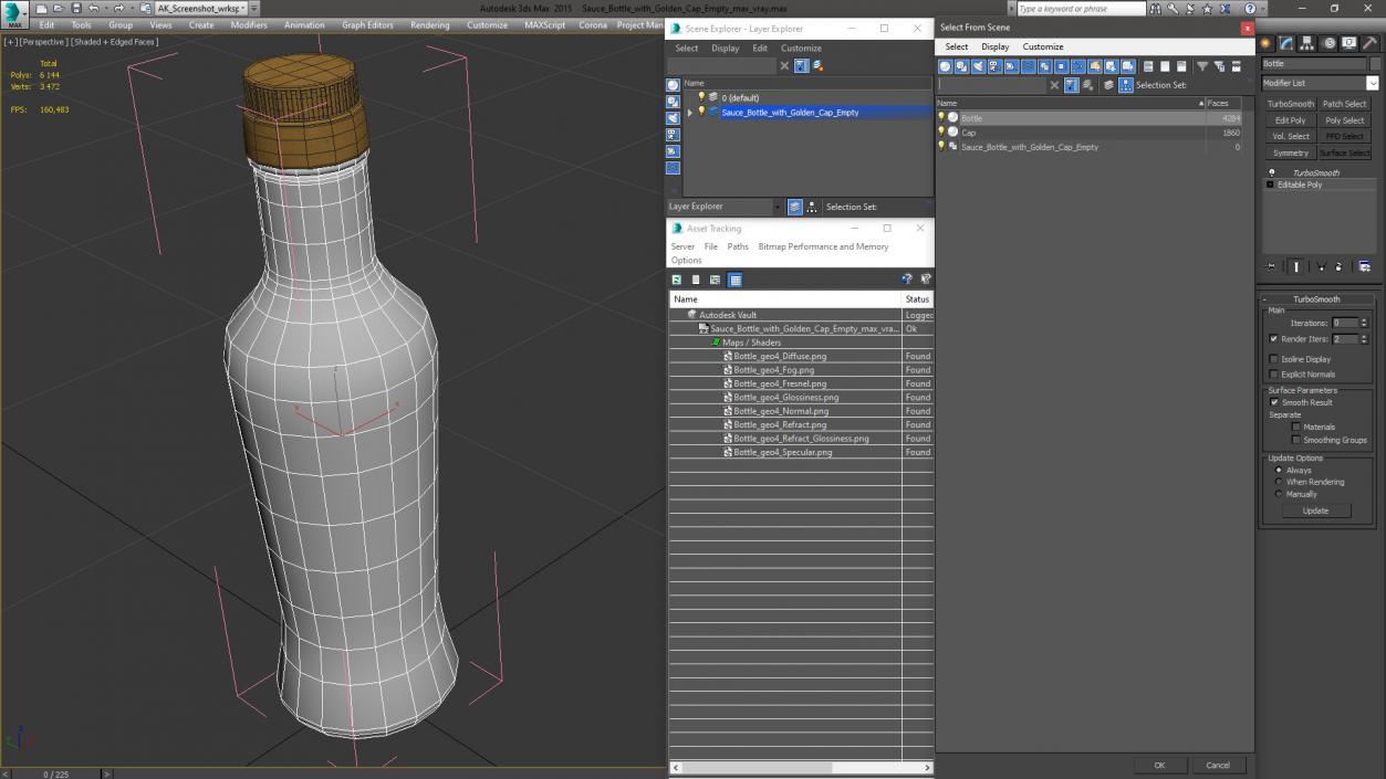 Sauce Bottle with Golden Cap Empty 3D model