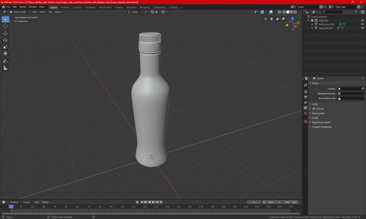 Sauce Bottle with Golden Cap Empty 3D model