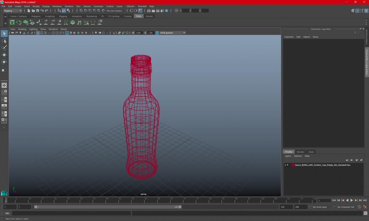 Sauce Bottle with Golden Cap Empty 3D model