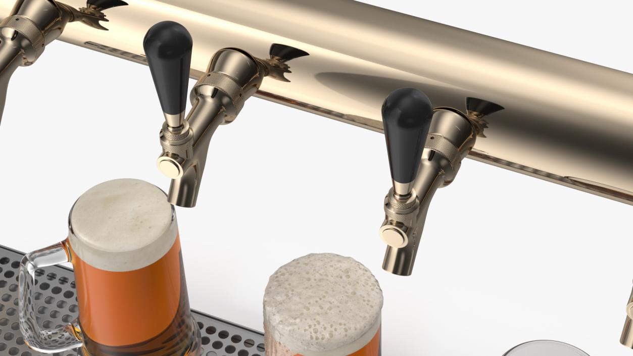 Rail Draft Brass Beer Tower with Beer Mugs 3D