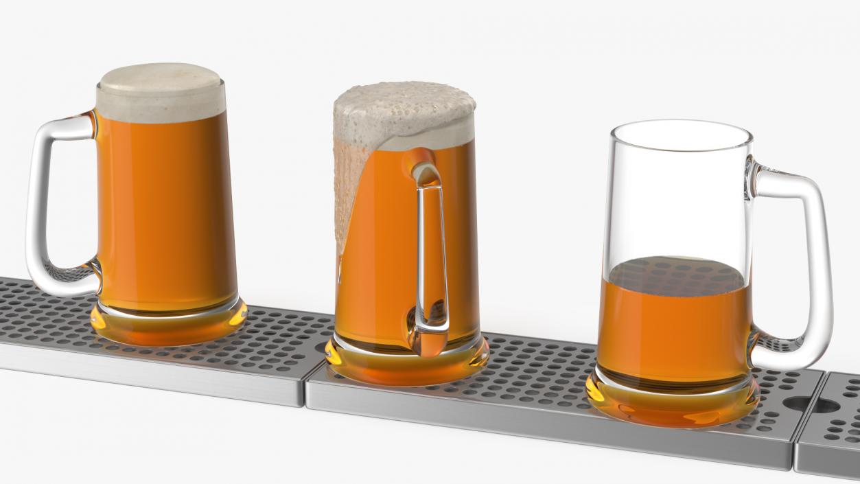 Rail Draft Brass Beer Tower with Beer Mugs 3D