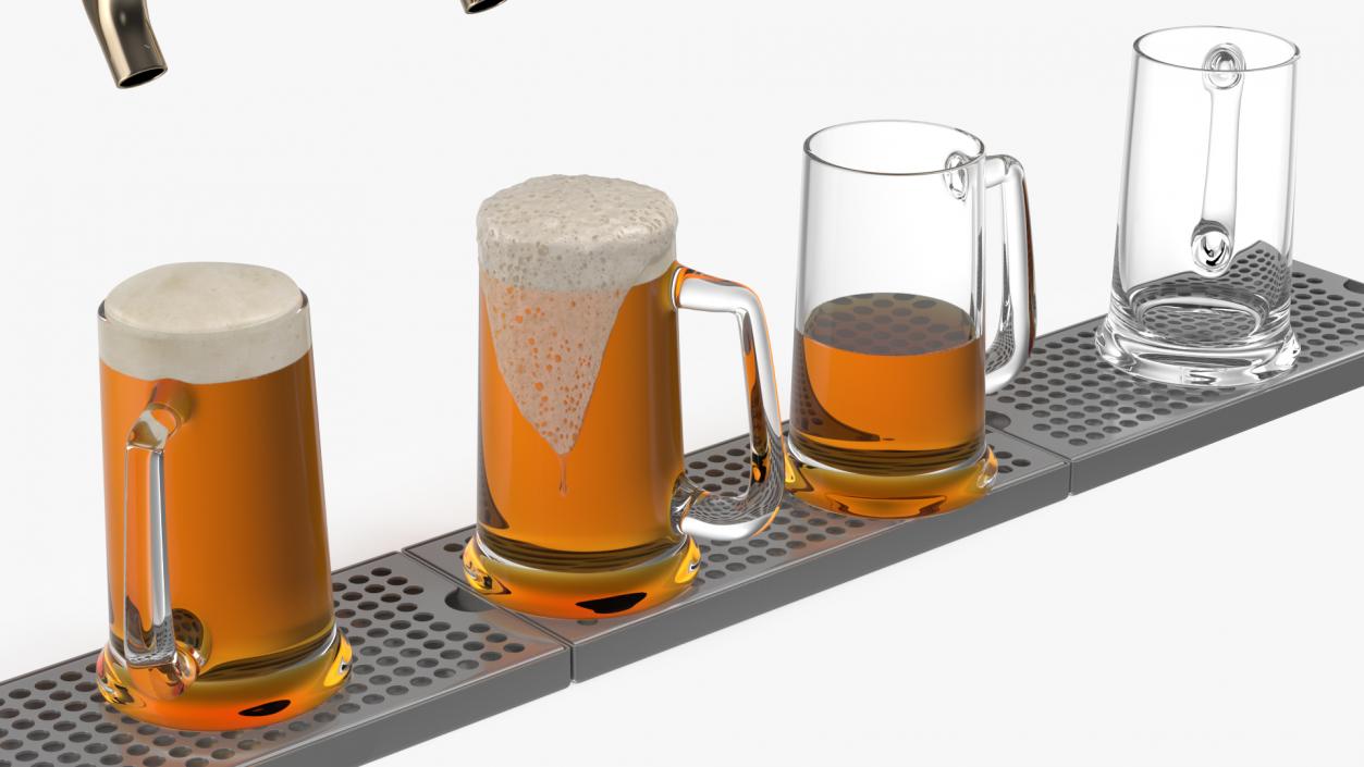 Rail Draft Brass Beer Tower with Beer Mugs 3D