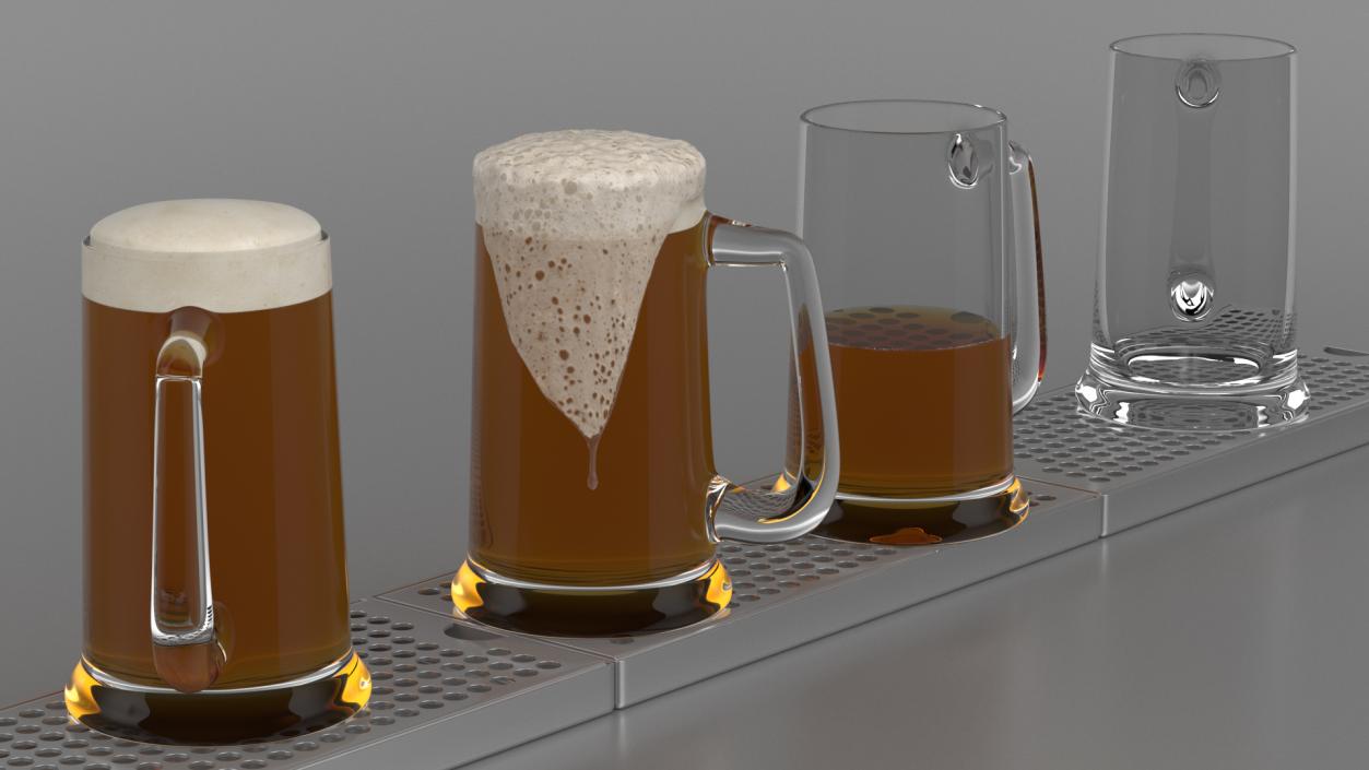 Rail Draft Brass Beer Tower with Beer Mugs 3D