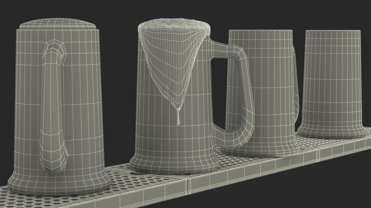 Rail Draft Brass Beer Tower with Beer Mugs 3D