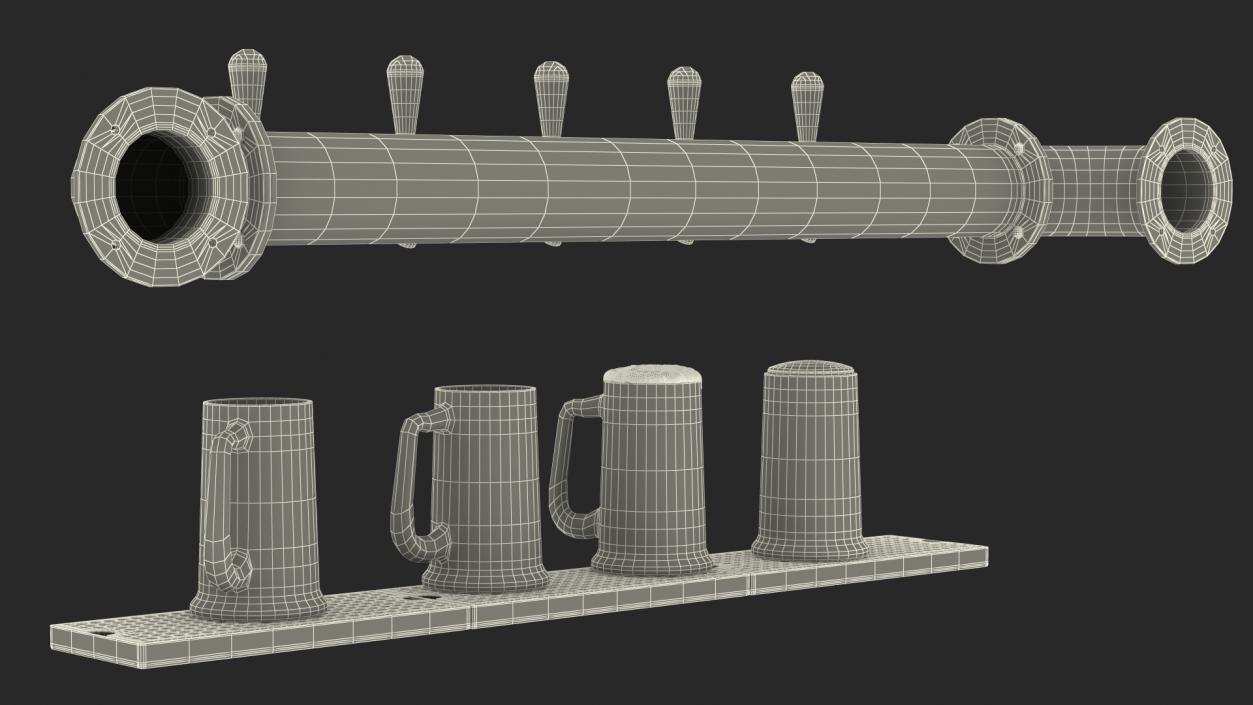 Rail Draft Brass Beer Tower with Beer Mugs 3D