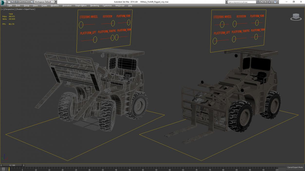 Military Forklift Rigged 3D model