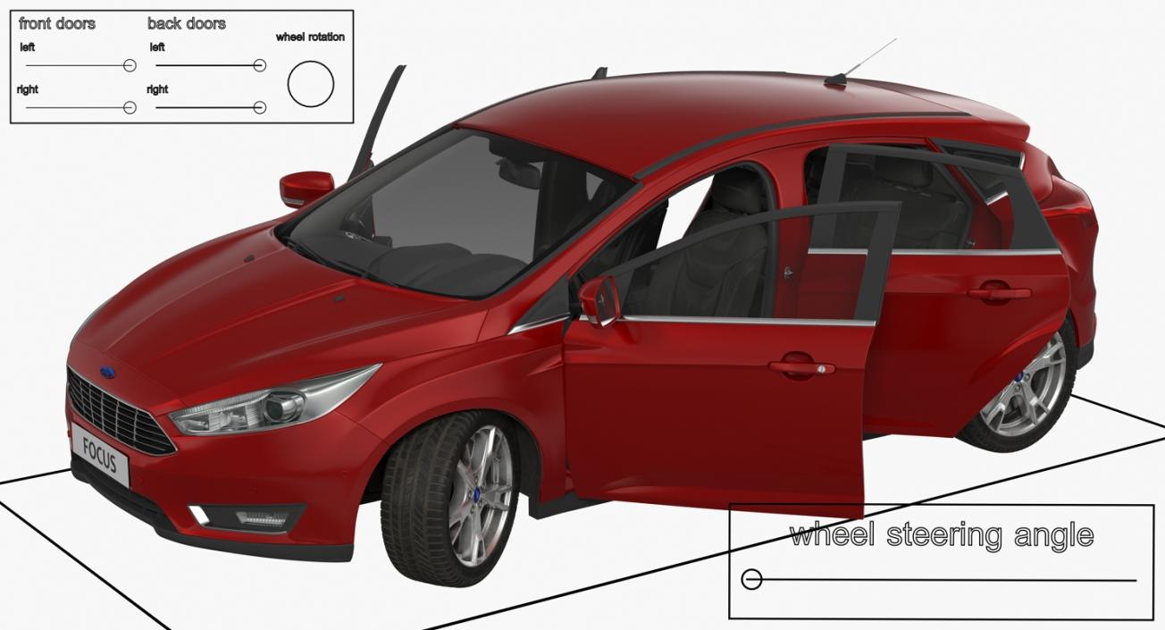 Ford Focus Hatchback 2015 Rigged 3D