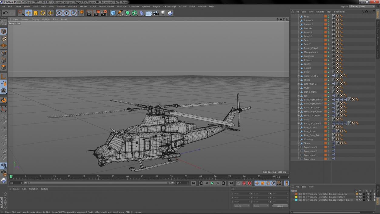 Bell UH1Y Venom Helicopter Rigged for Cinema 4D 3D