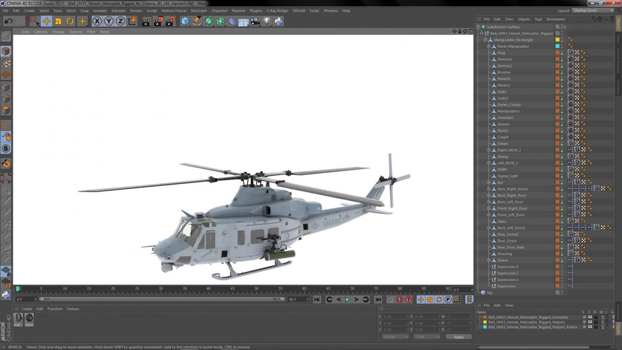 Bell UH1Y Venom Helicopter Rigged for Cinema 4D 3D