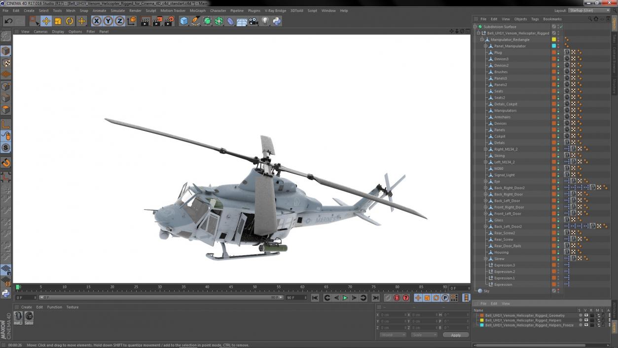 Bell UH1Y Venom Helicopter Rigged for Cinema 4D 3D