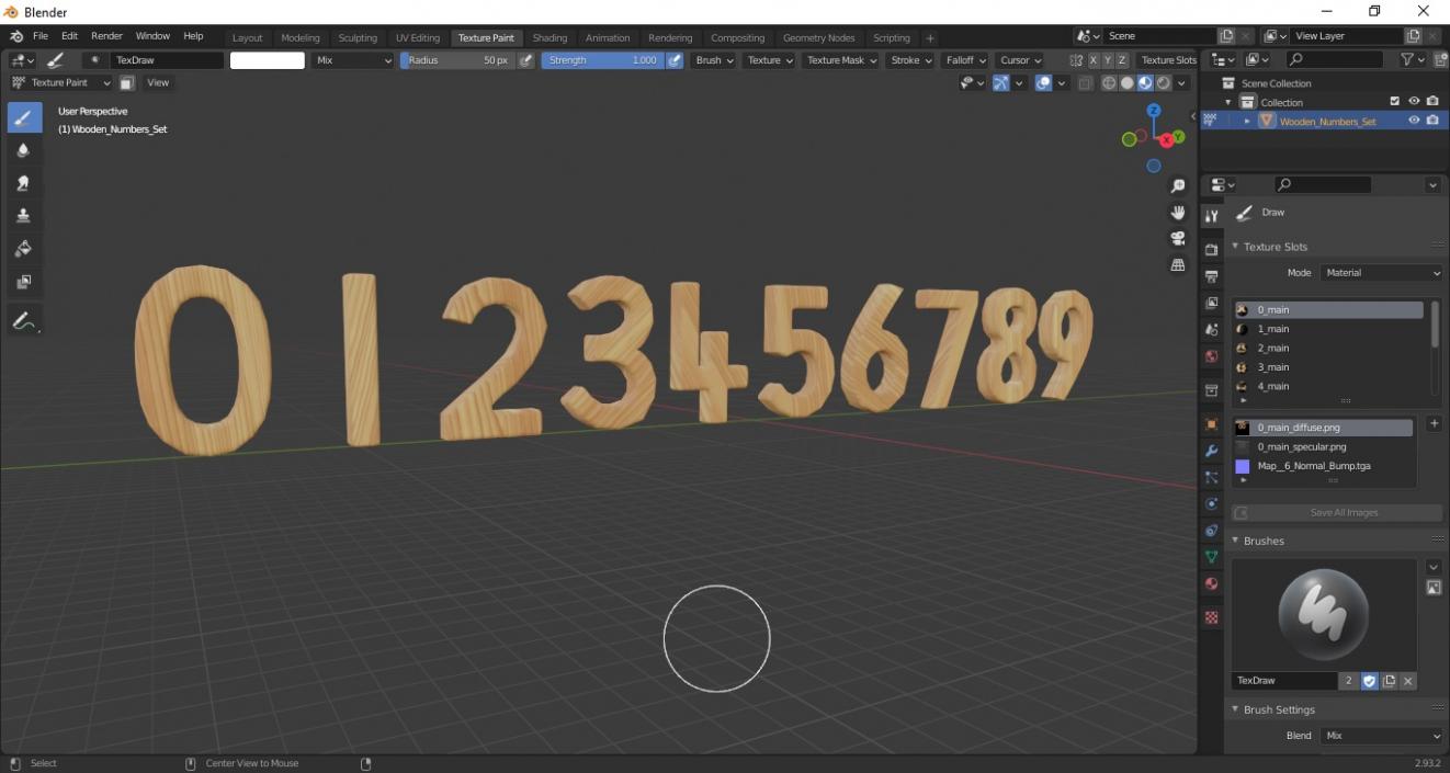 3D Wooden Numbers Set model