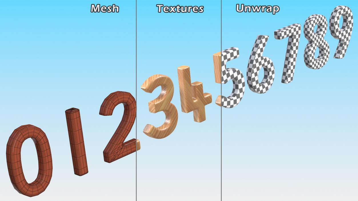 3D Wooden Numbers Set model