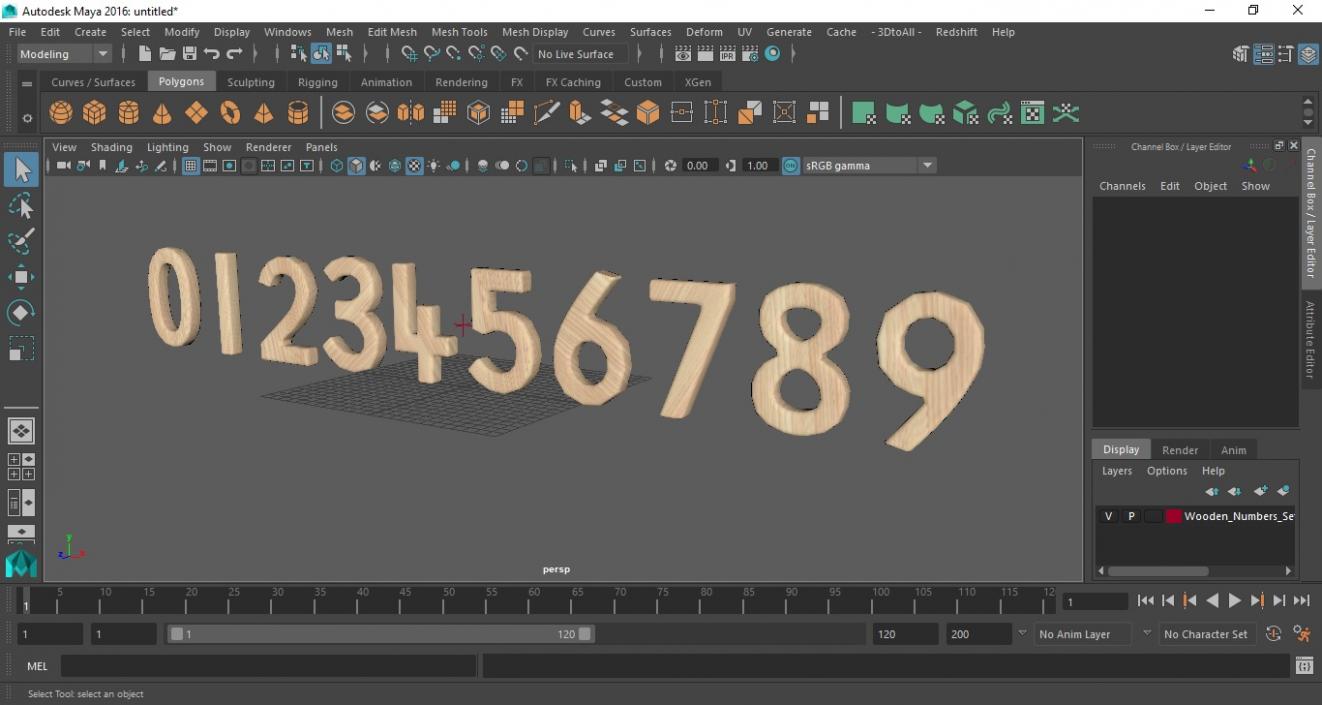 3D Wooden Numbers Set model