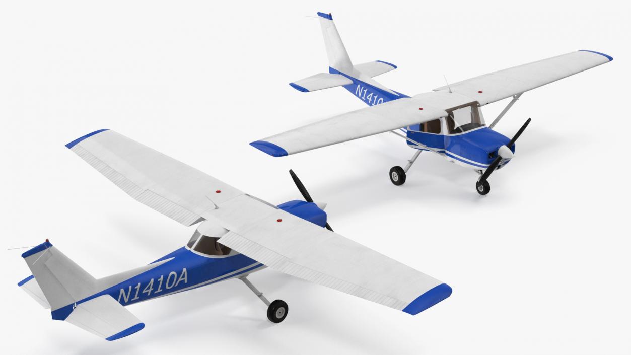 Single Engine Propeller Aircraft Cessna 150 Rigged for Cinema 4D 3D model