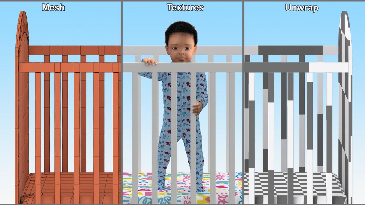 3D model African Toddler Boy in Bed Standing