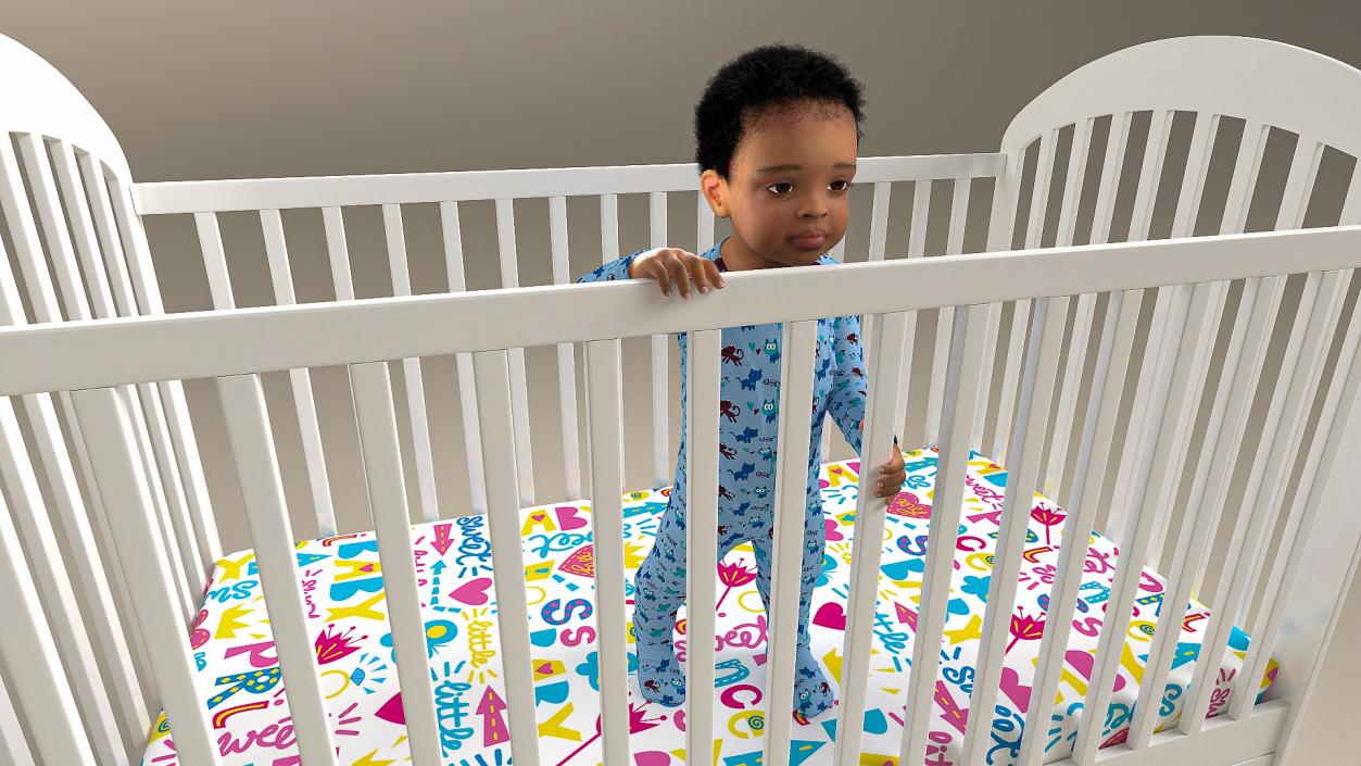 3D model African Toddler Boy in Bed Standing