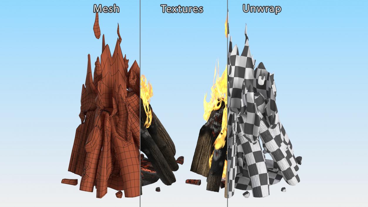 3D model Burning Wooden Logs Collection