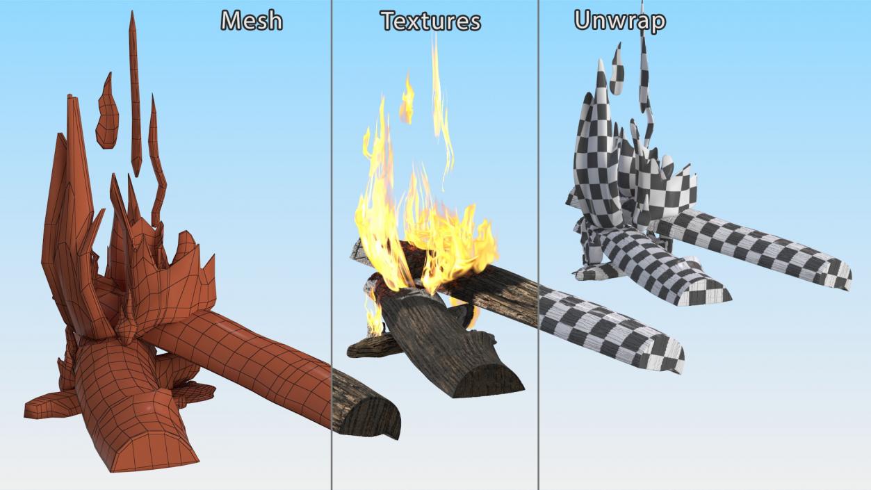 3D model Burning Wooden Logs Collection