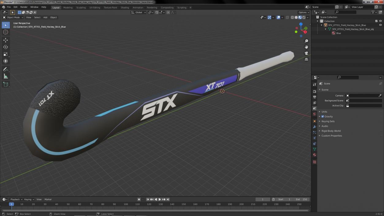 3D STX XT701 Field Hockey Stick Blue model