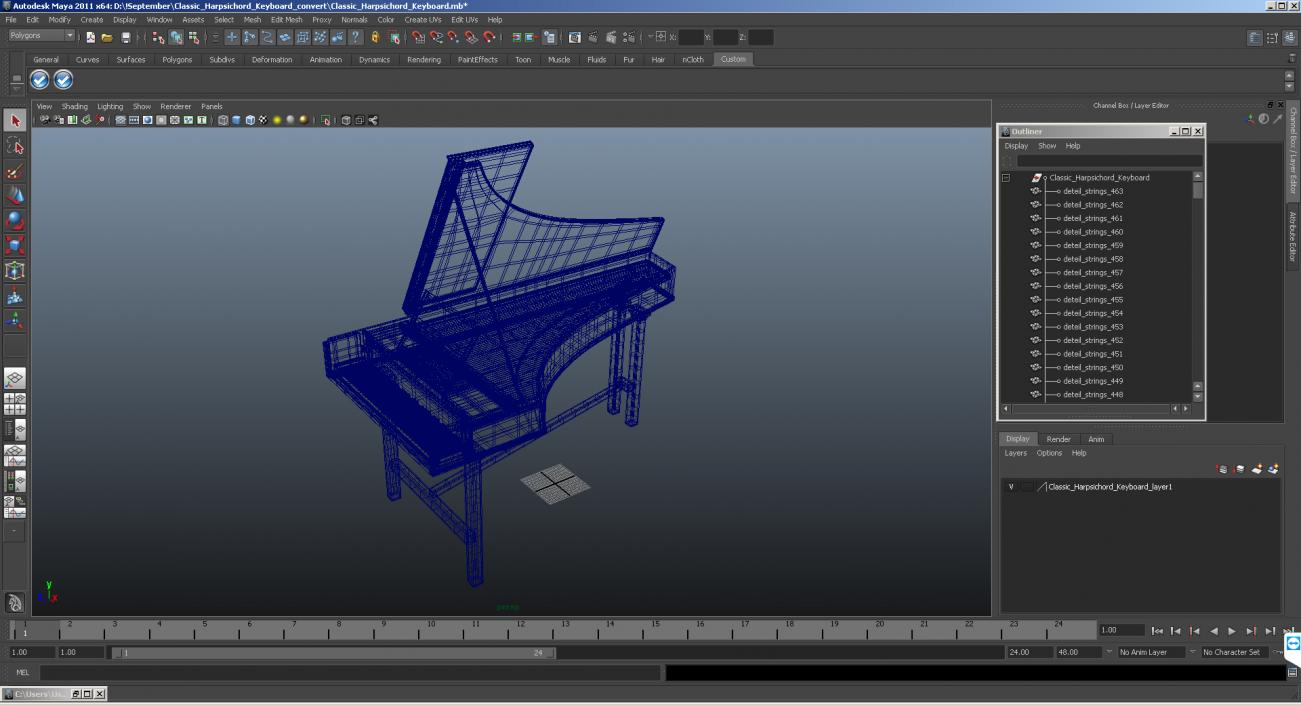 3D Classic Harpsichord Keyboard model