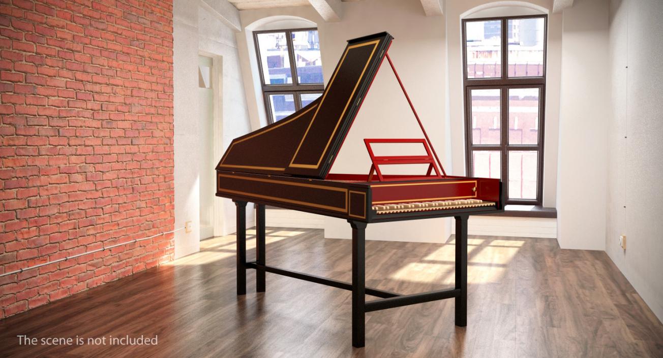 3D Classic Harpsichord Keyboard model