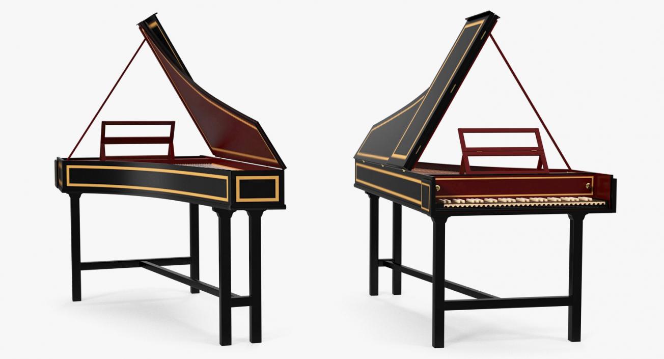 3D Classic Harpsichord Keyboard model