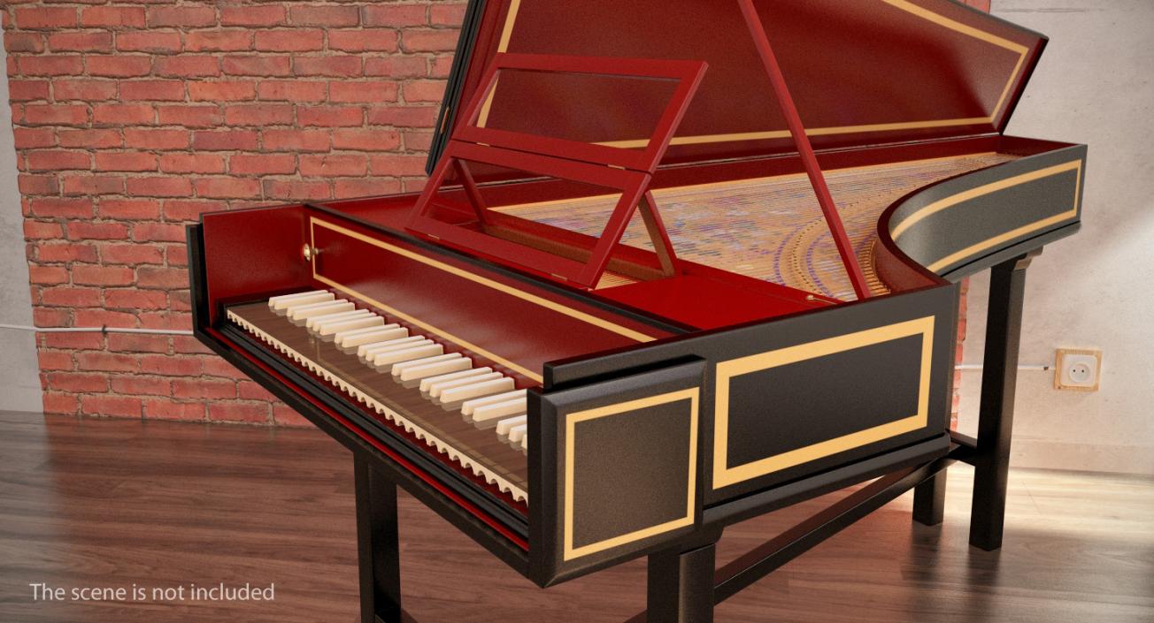 3D Classic Harpsichord Keyboard model