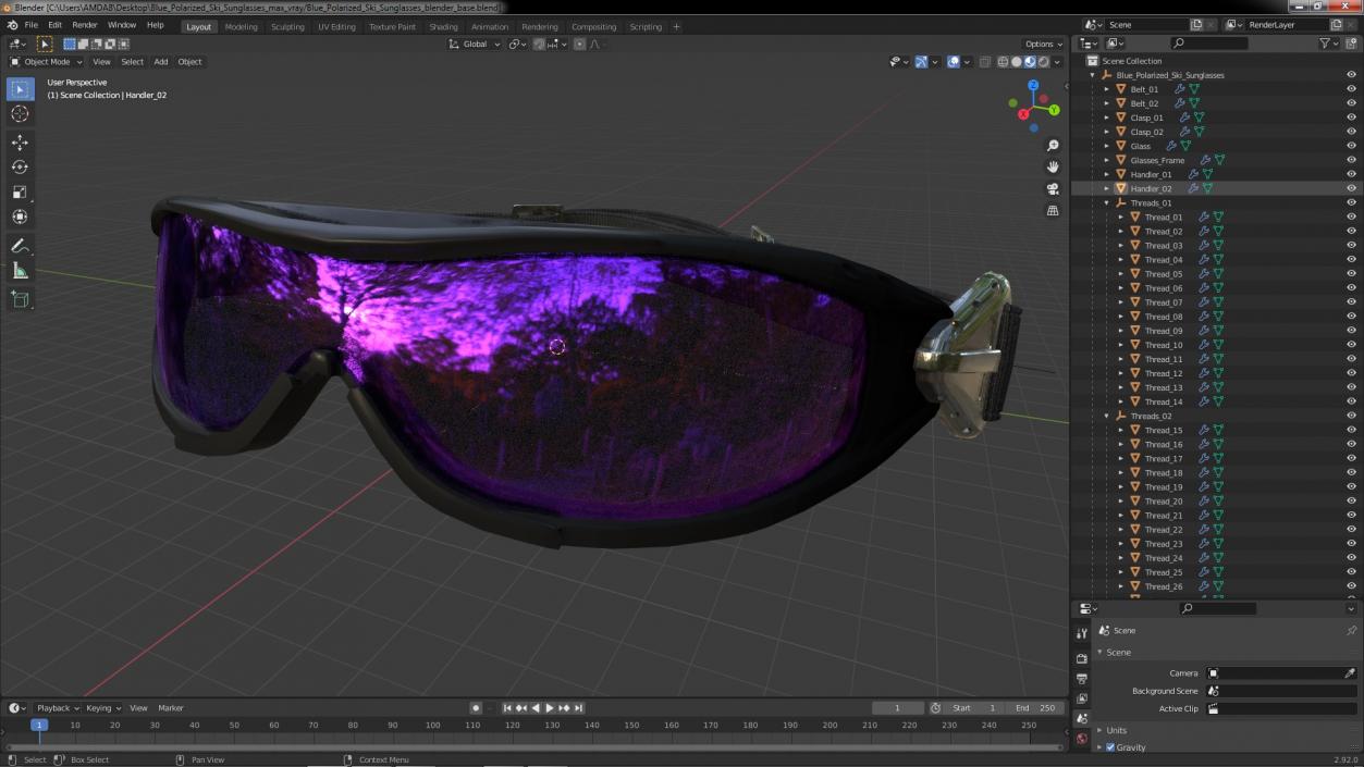 Blue Polarized Ski Sunglasses 3D model