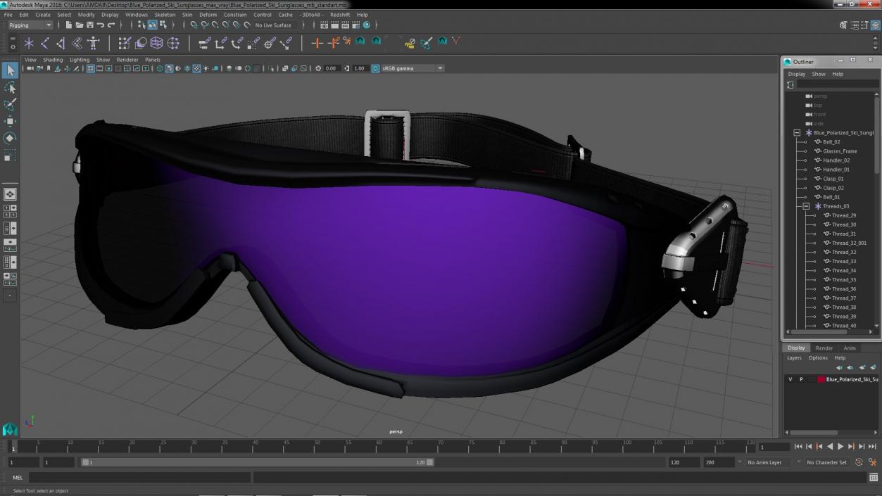 Blue Polarized Ski Sunglasses 3D model