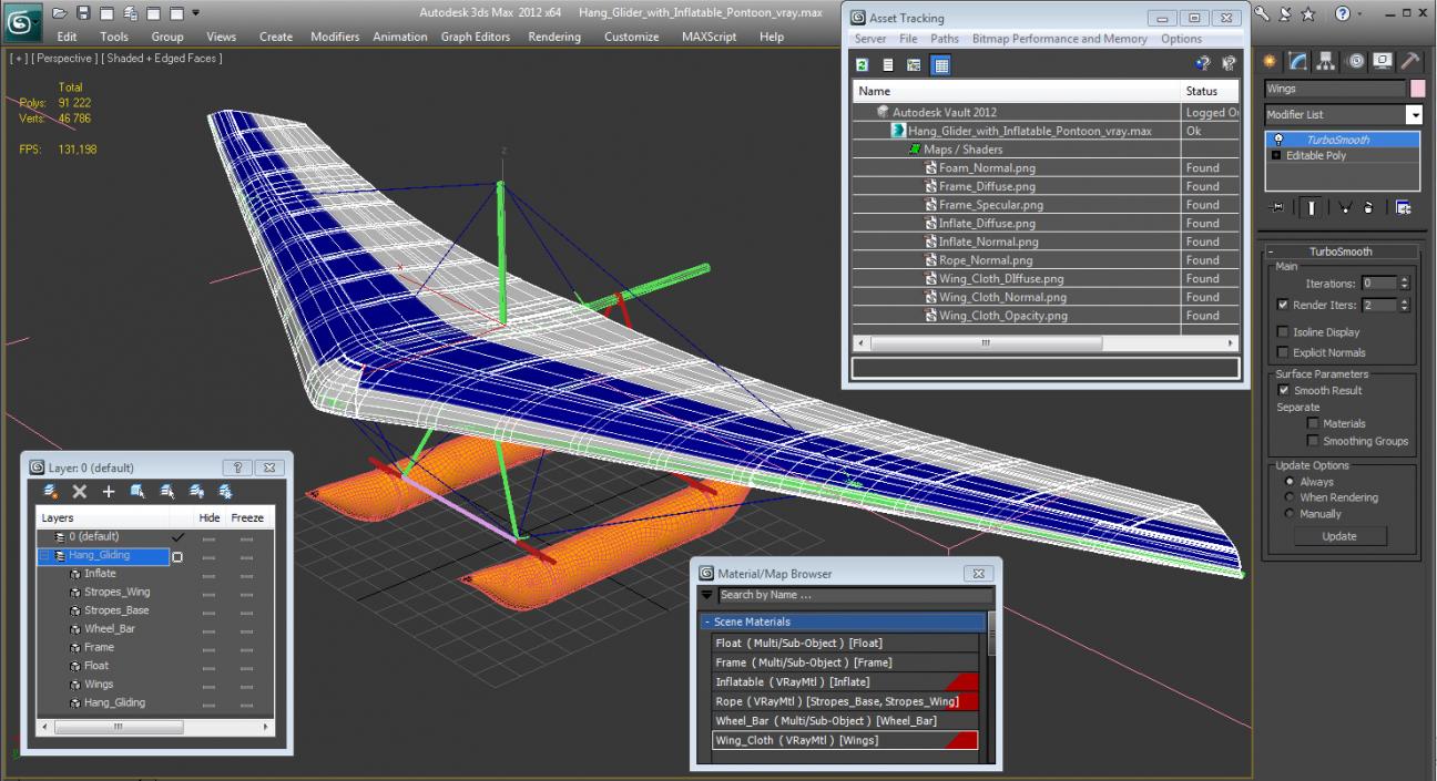 3D model Hang Glider with Inflatable Pontoon