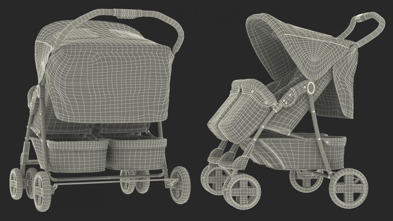 3D model Double Baby Stroller