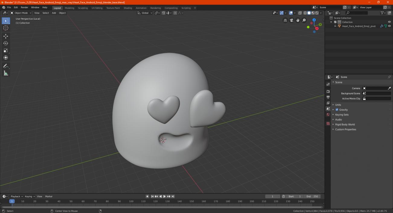 Heart Face Android Emoji 3D model