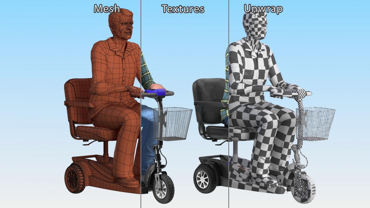 Elderly Man on Electric Wheelchair 3D model